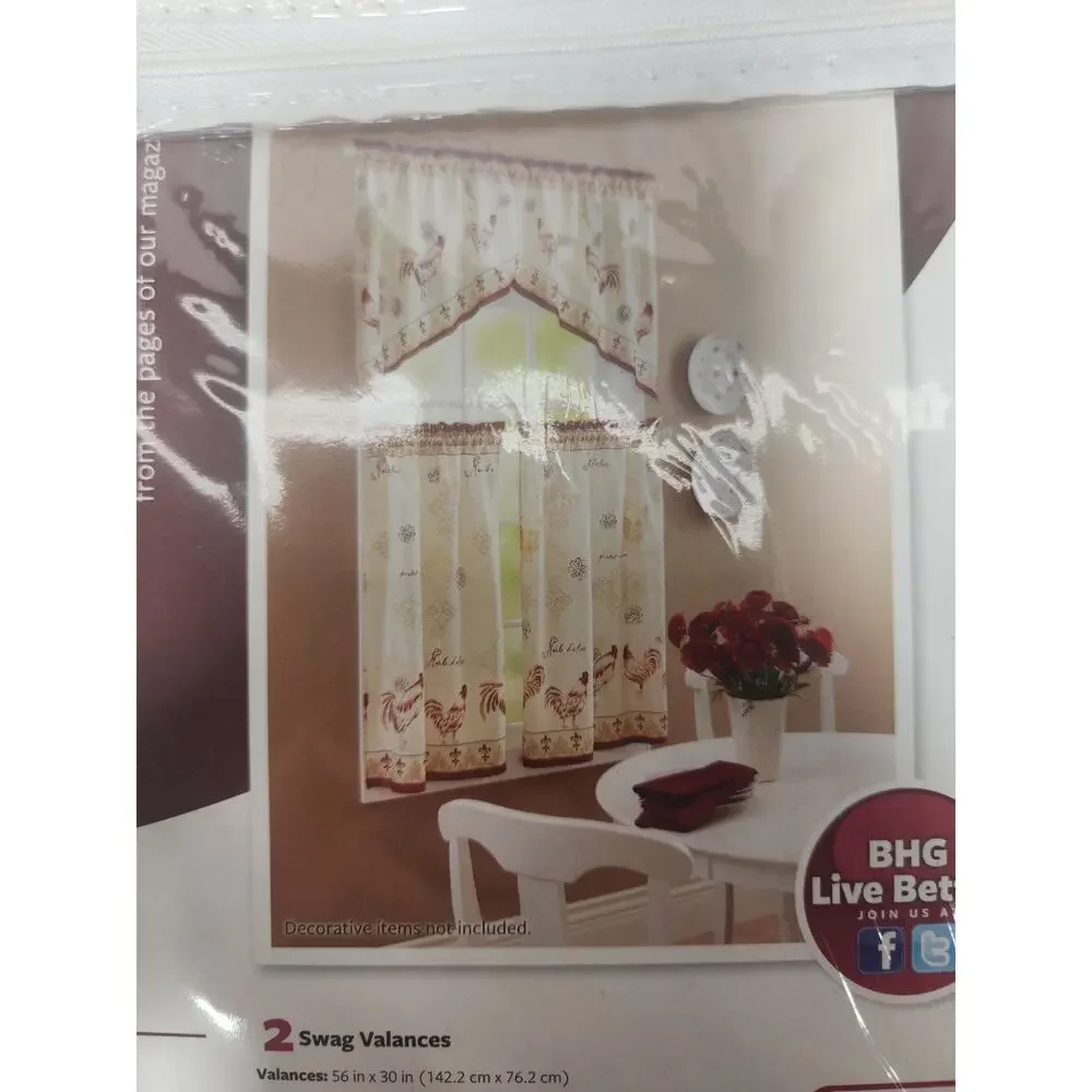 Better Homes & Gardens Roosters Swag Window Valance Set 2 Swags Farmhouse Kitche